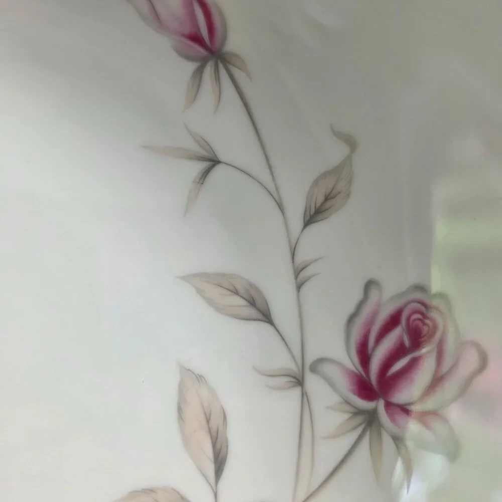 Seizan Fine China Lasting Rose 9 Inch Serving Bowl White Pink Roses Gray Leaves